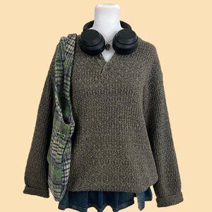 vintage 90s brown marbled indie skater grunge henley sweater